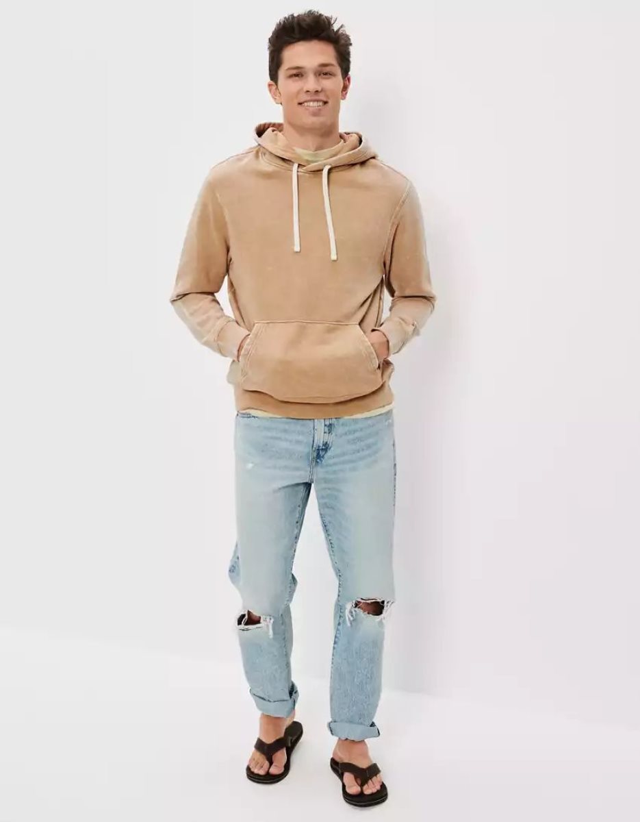 Sweat à Capuche American Eagle AE Bonfire Fleece Kaki Homme | IXR-50673954